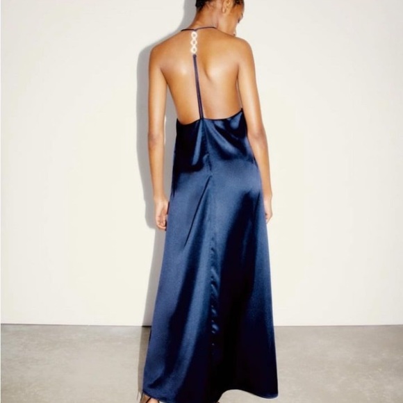 Zara Camisole Satin Dress with Rhinestone Strap - Picture 2 of 4